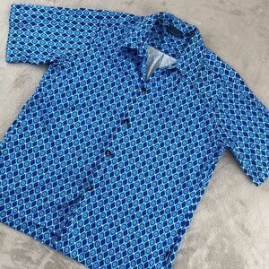 Vintage Thieves Walk Among Us Shirt Men Medium Blue Geometric 90s Short‎ Sleeve